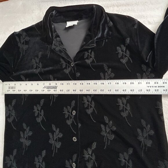 Hot Cotton By Marc Ware Womens Black Leaf Pattern Velvet Button-Up Shirt Large - Picture 5 of 6